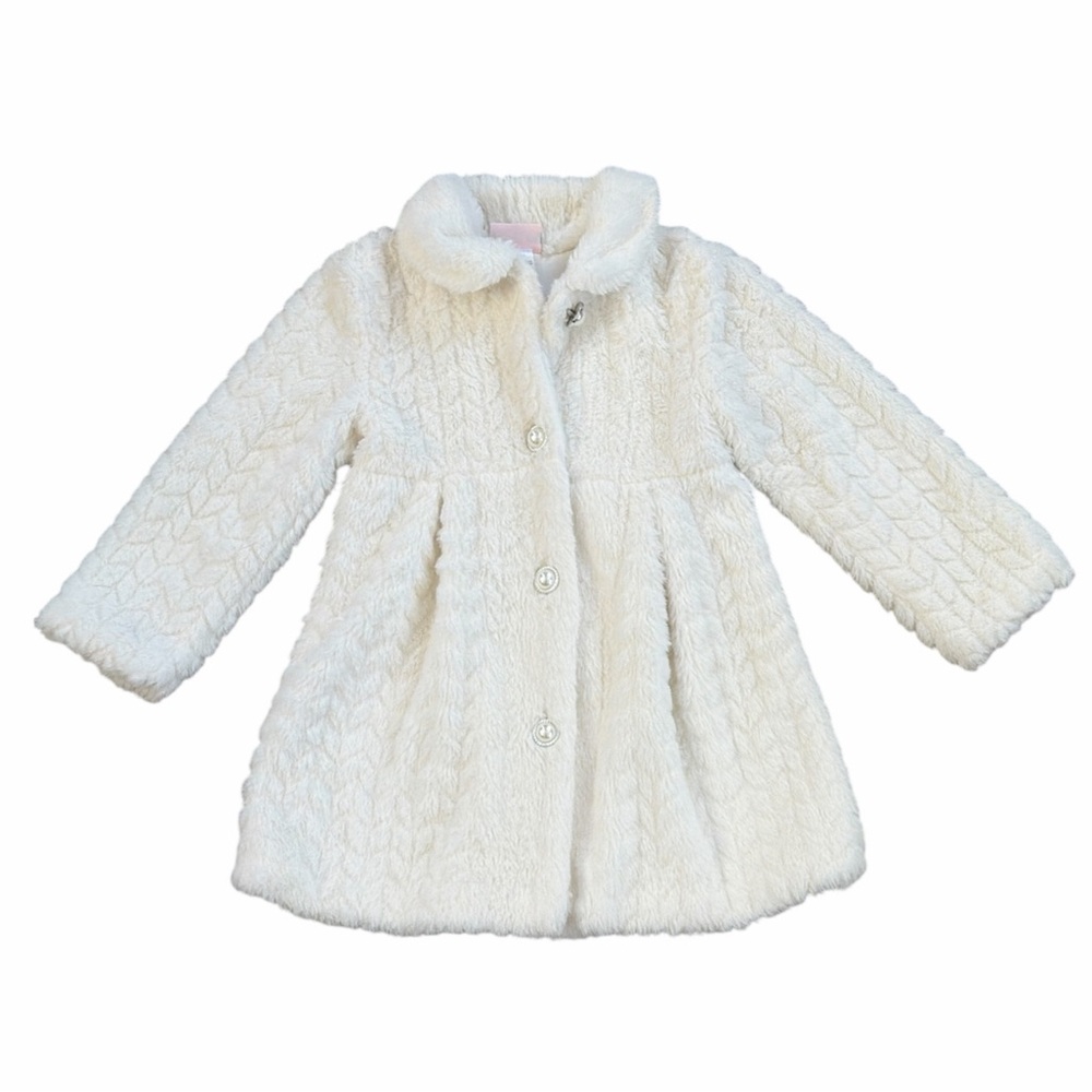 Little Lass White Soft Faux Fur Coat Jacket‎ Size  4T NWOT